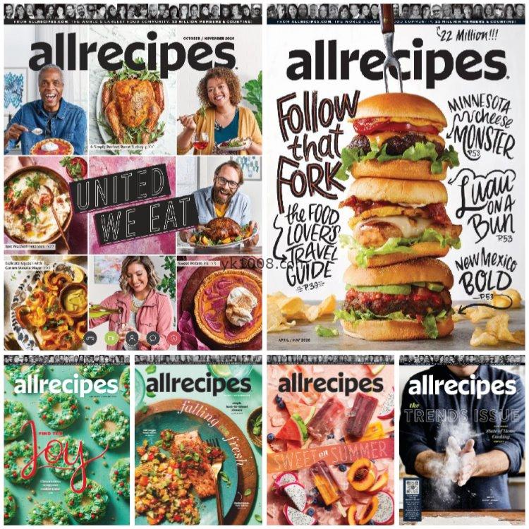 【美国版】《Allrecipes》2020年合集家庭美食烹饪食谱菜谱烹调步骤创意菜谱排版pdf杂志（6本）