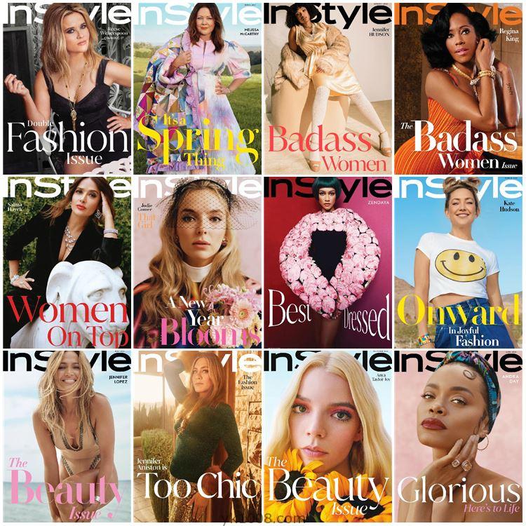【美国版】InStyle USA 2021年度合集美国风格时尚潮流服饰美容高清PDF杂志（12本）