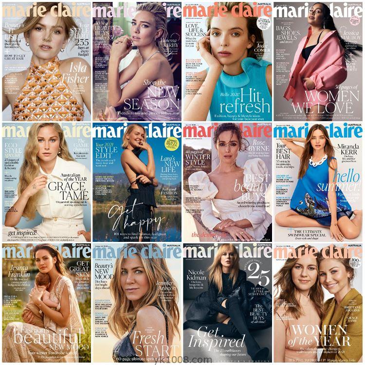 【澳大利亚】Marie Claire Australia 2021年度合集美丽佳人时尚潮流服饰高清PDF杂志（12本）