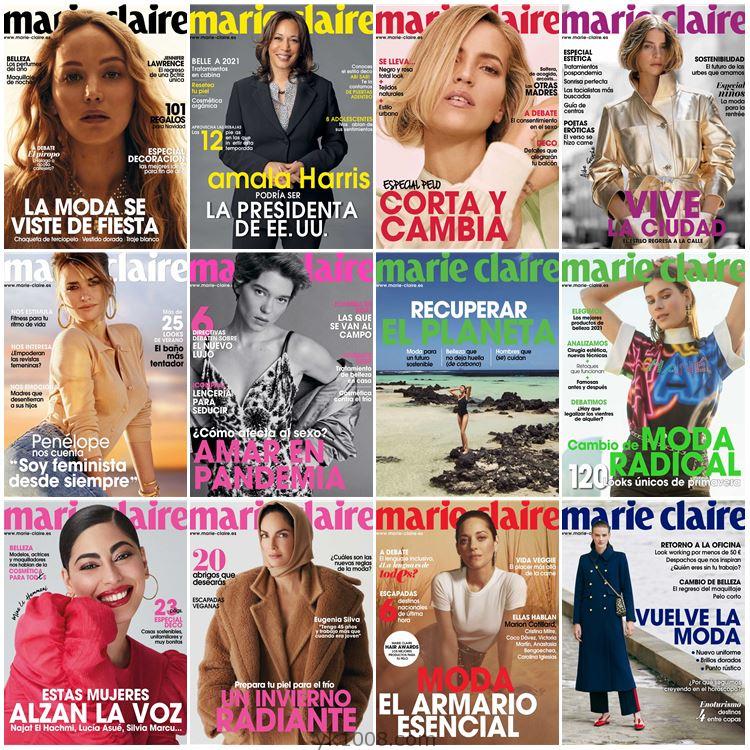 【西班牙】Marie Claire España 2021年度合集美丽佳人女性时尚潮流服饰pdf杂志（12本）