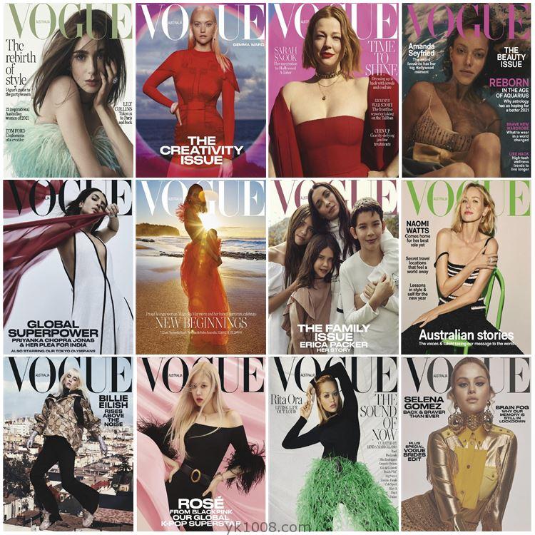 【澳大利亚】Vogue Australia 2021年度合集时尚潮流服饰模特摆拍参考PDF杂志（12本）