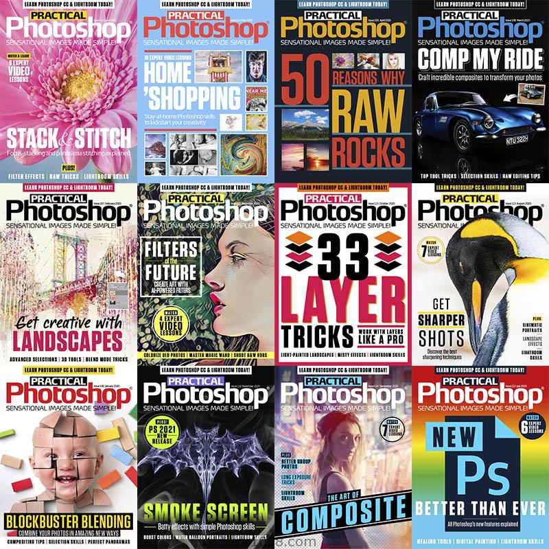 【美国版】2020年合集Practical Photoshop简易PS创意灵感构思修复照片组合图形艺术效果教程基础知识pdf杂志（12本）