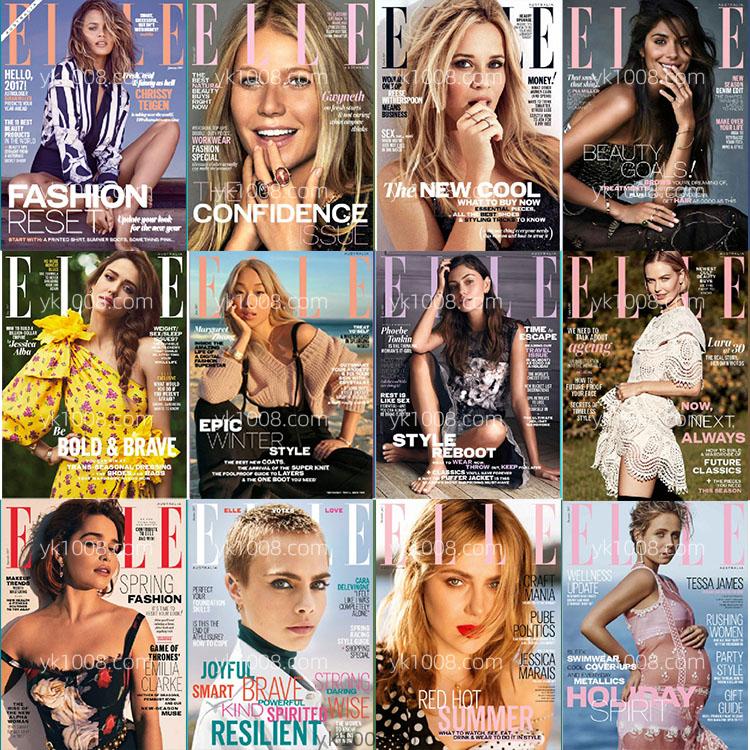 【澳大利亚】2017年合集Elle Australia她杂志女性时尚美容服饰时装PDF杂志（12本）