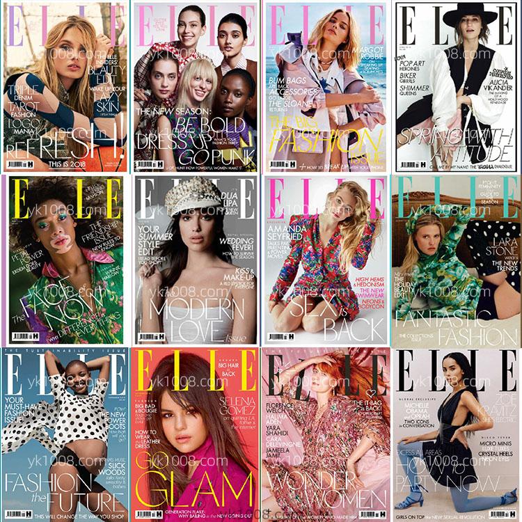 【英国版】2018年合集Elle UK女性时尚美容服饰时装设计高清PDF杂志电子版（12本）