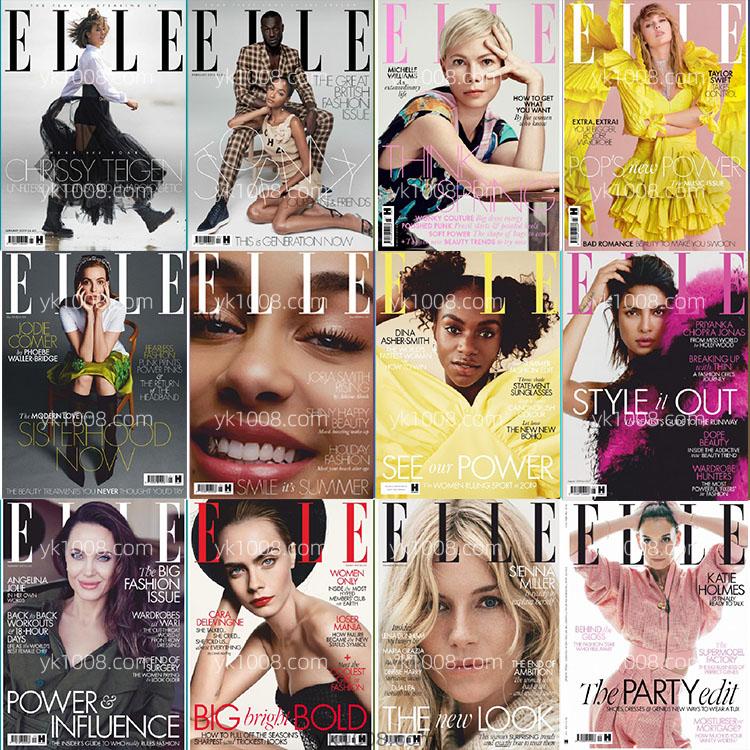 【英国版】2019年合集Elle UK女性时尚美容服饰时装设计高清PDF杂志电子版（12本）