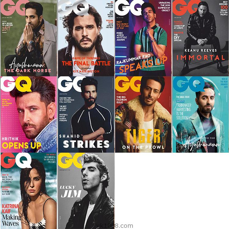 【印度版】2019年合集GQ India男士时尚运动健身时装服饰生活PDF杂志（10本）