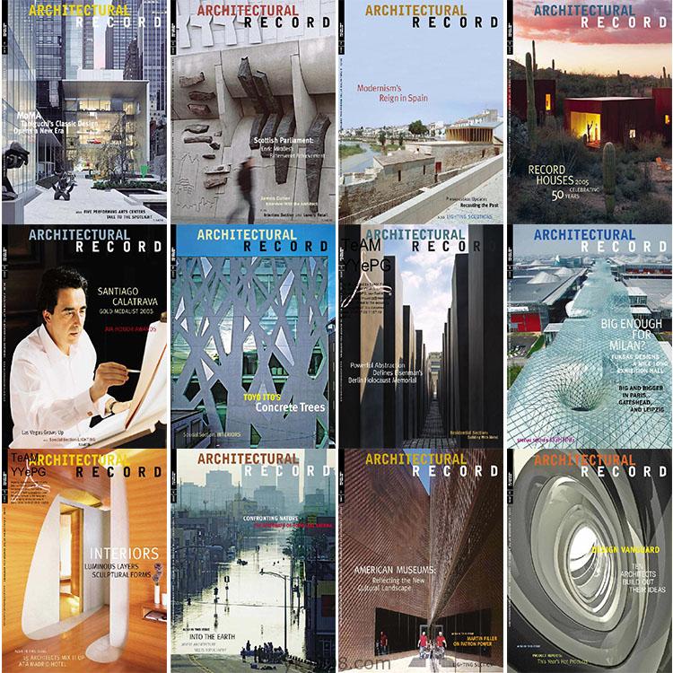 【美国】Architectural Record建筑记录2005年合集当代建筑设计案例项目技术报道信息pdf杂志（12本）