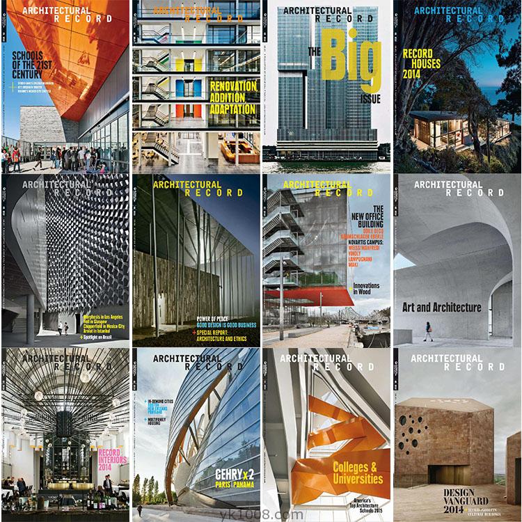 【美国】Architectural Record建筑记录2014年合集当代建筑设计案例项目技术报道信息pdf杂志（12本）