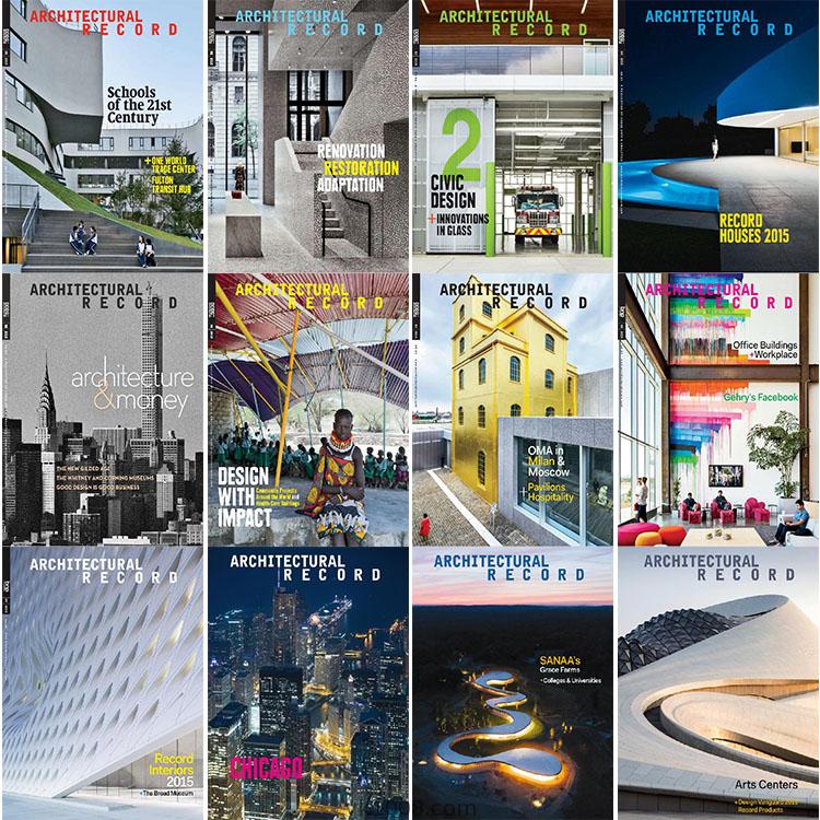 【美国】Architectural Record建筑记录2015年合集当代建筑设计案例项目技术报道信息pdf杂志（12本）