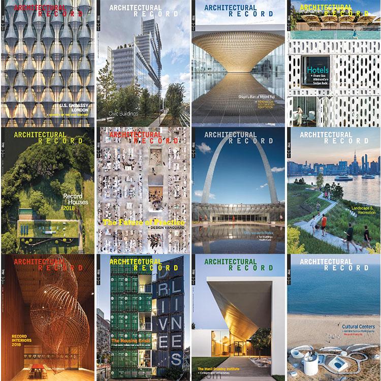 【美国】Architectural Record建筑记录2018年合集当代建筑设计案例项目技术报道信息pdf杂志（12本）