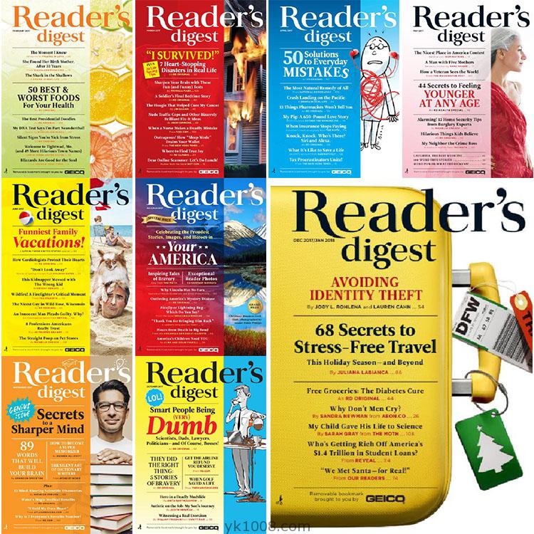 【美国版】Reader’s Digest USA读者文摘2017年合集世界畅销阅读英语学习pdf杂志（9本）