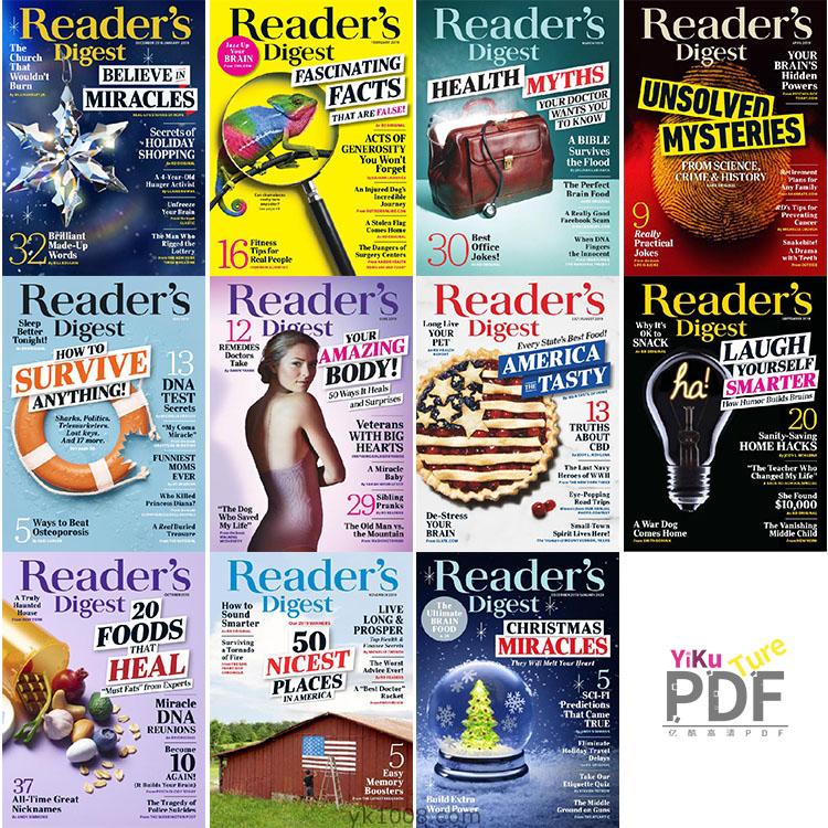 【美国版】Reader’s Digest USA读者文摘2019年合集世界畅销阅读英语学习pdf杂志（11本）