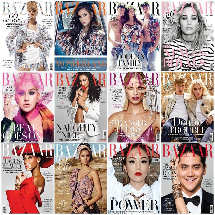 【新加坡】Harper’s Bazaar Singapore 2018年度合集女性时尚美容化妆时装服饰购物pdf杂志（12本）