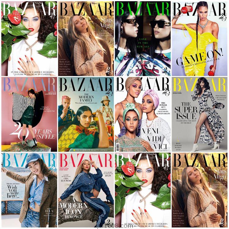 【新加坡】Harper’s Bazaar Singapore 2021年度合集女性时尚美容化妆时装服饰购物pdf杂志（10本）