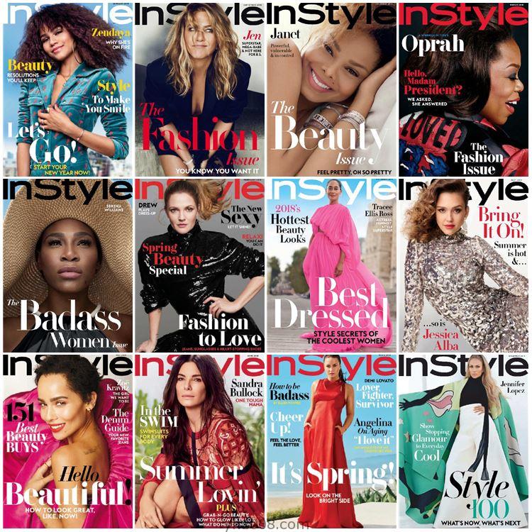 【美国版】InStyle USA 2018年度合集美国风格时尚潮流服饰美容高清PDF杂志（12本）