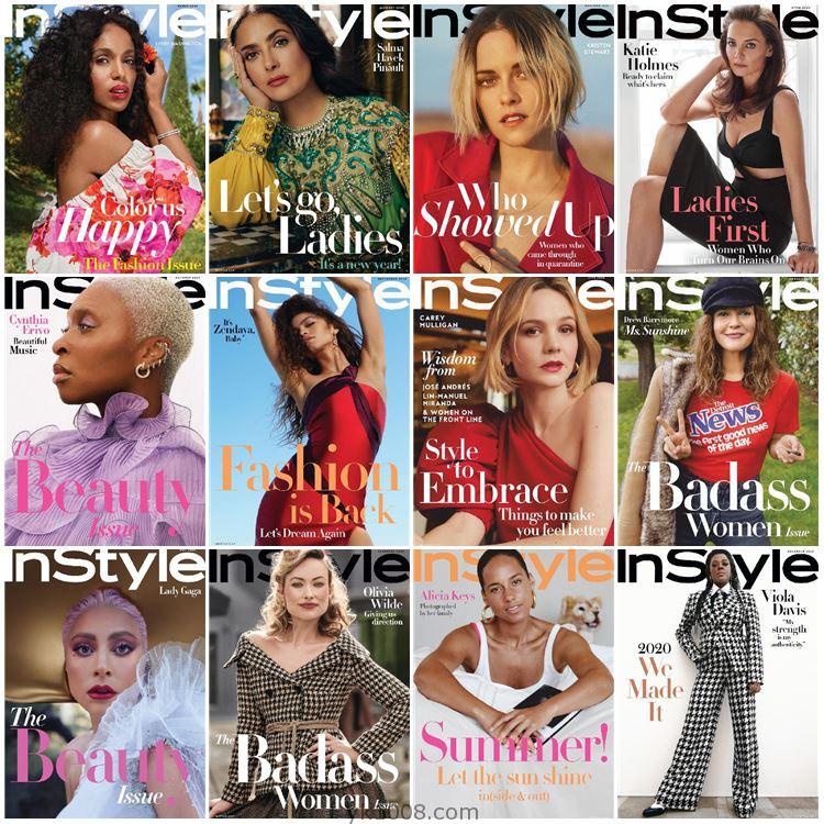【美国版】InStyle USA 2020年度合集美国风格时尚潮流服饰美容高清PDF杂志（12本）