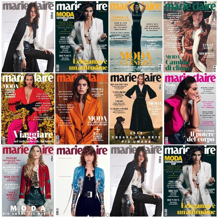 【意大利】Marie Claire Italia 2019年度合集美丽佳人时尚潮流服饰女性穿搭美容PDF杂志（10本）