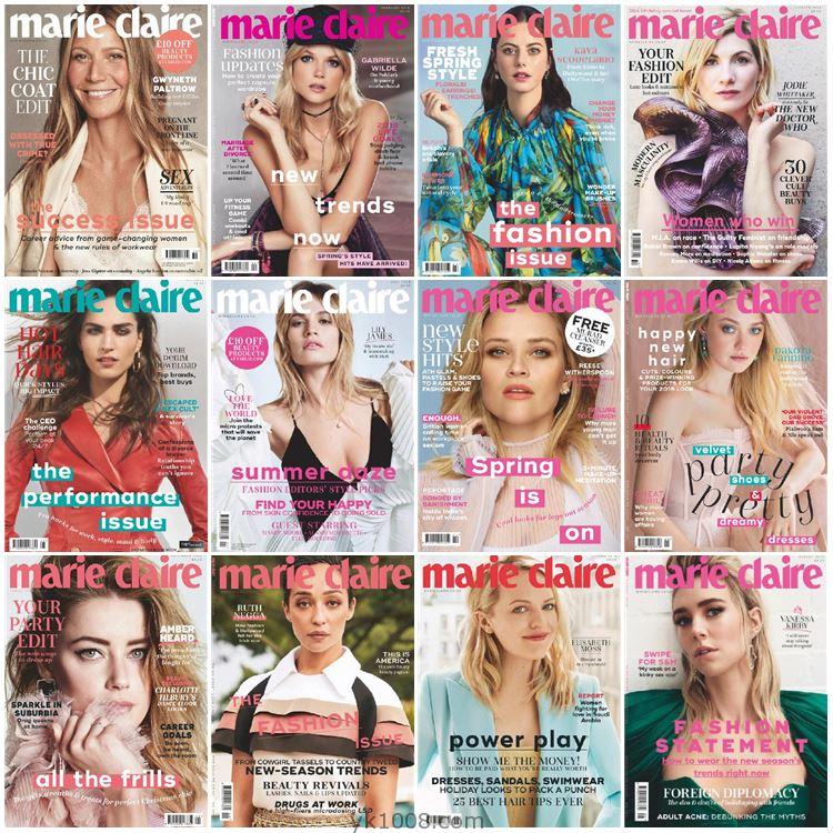 【英国版】Marie Claire UK 2018年合集女性时尚潮流美容服饰穿搭时装杂志pdf（12本）