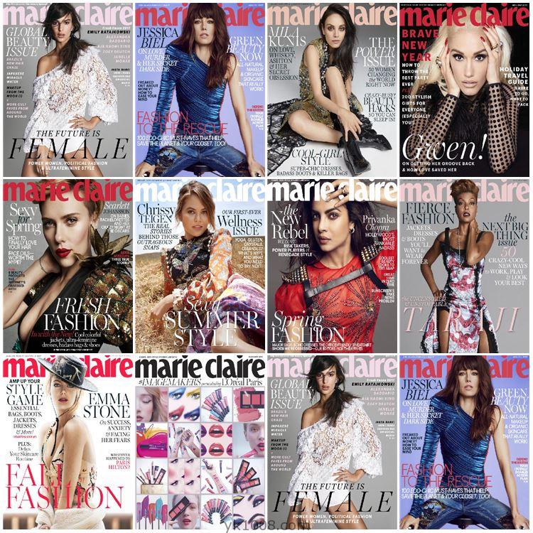 【美国版】Marie Claire USA 2017年合集女性时尚潮流美容服饰时装穿搭打扮pdf杂志（10本）