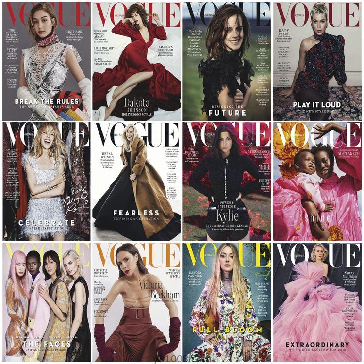 【澳大利亚】Vogue Australia 2018年度合集时尚潮流服饰模特摆拍参考PDF杂志（12本）