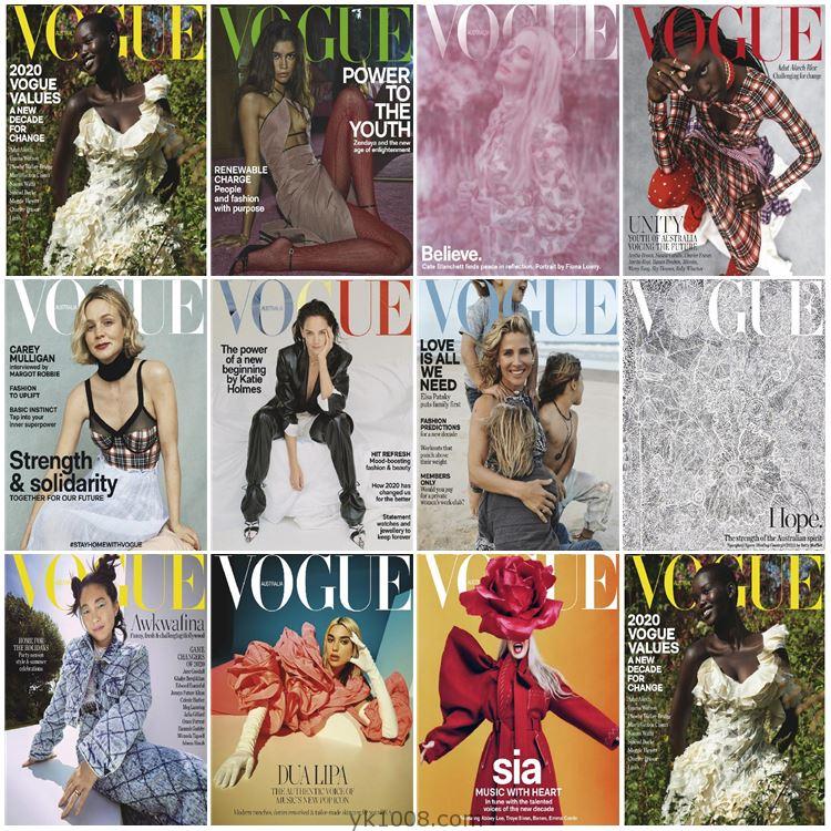 【澳大利亚】Vogue Australia 2020年度合集时尚潮流服饰模特摆拍参考PDF杂志（11本）