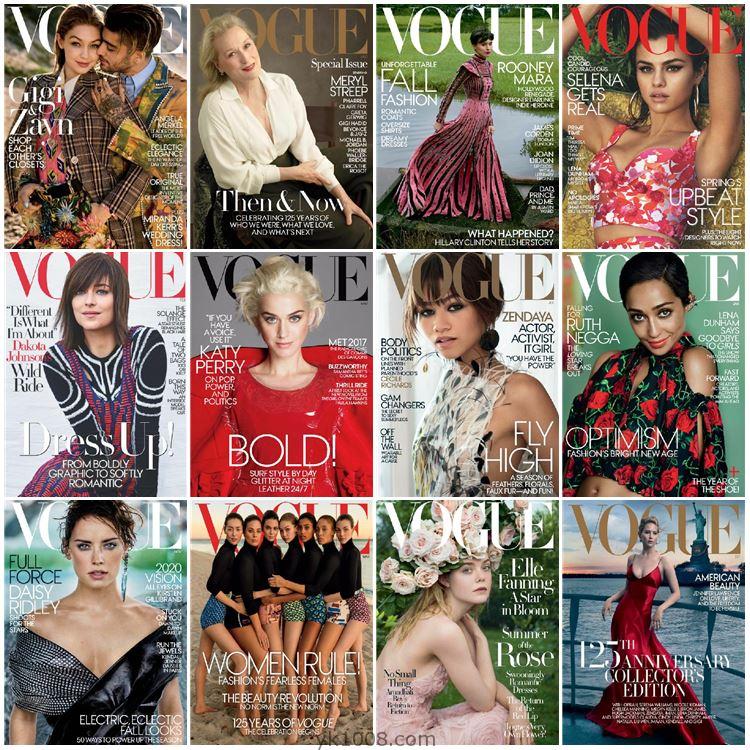 【美国版】Vogue USA 2017年度合集时尚国际潮流服饰时装先驱PDF杂志期刊（12本）