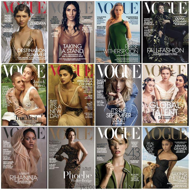 【美国版】Vogue USA 2019年度合集时尚国际潮流服饰时装先驱PDF杂志期刊（12本）